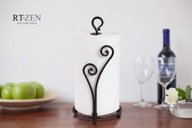 RTZEN Matte Black Paper Towel Holder Countertop - Decorative Farmhouse Paper Towel Roll Holder - Rustic Metal Modern Stand for Kitchen or Bathroom (Heart Shaped) - Image 3